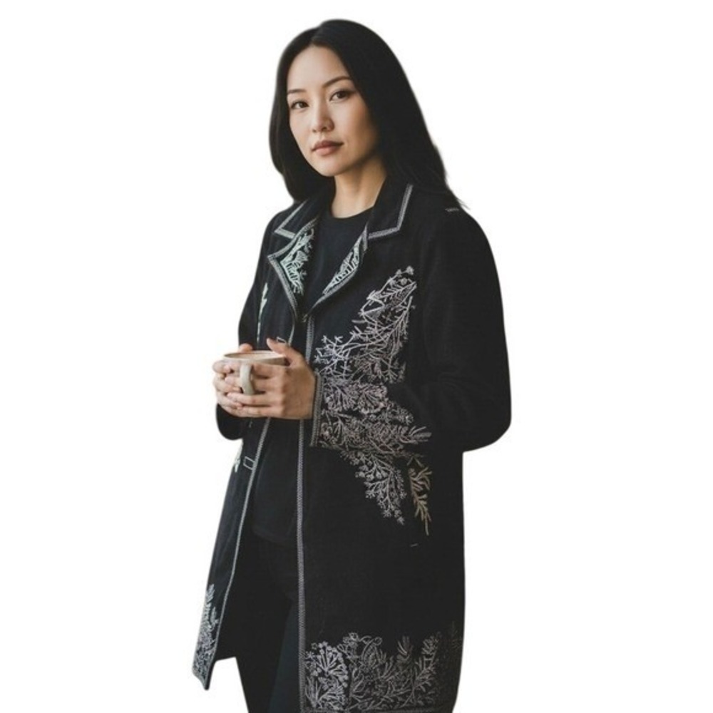 Paparazzi Womens Coat Sz S Embroidered Black‎ Jacket Long Sleeves Y2K Bohemian